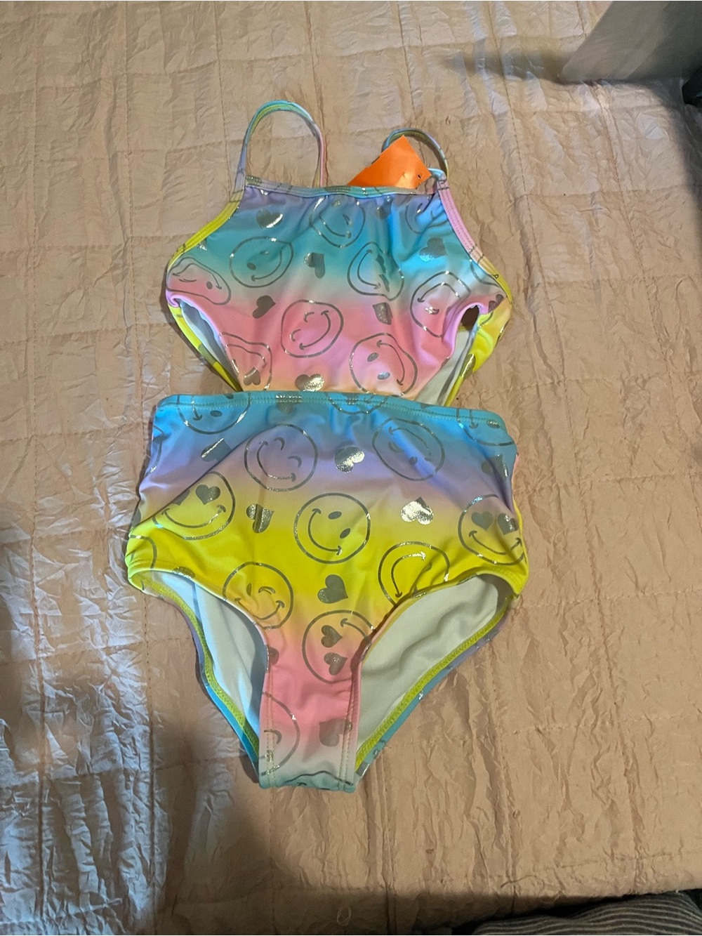 Derek Heart Girls Rainbow Gradient Smiley One-Piece Swimsuit